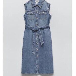 ZARA NEW WOMAN SS23 MID-BLUE DENIM MIDI DRESS